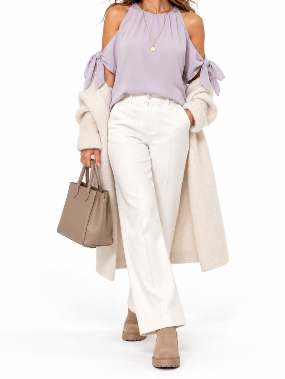 Aritzia Wilfred medium bow sleeve detail monochrome solid pastel lilac top